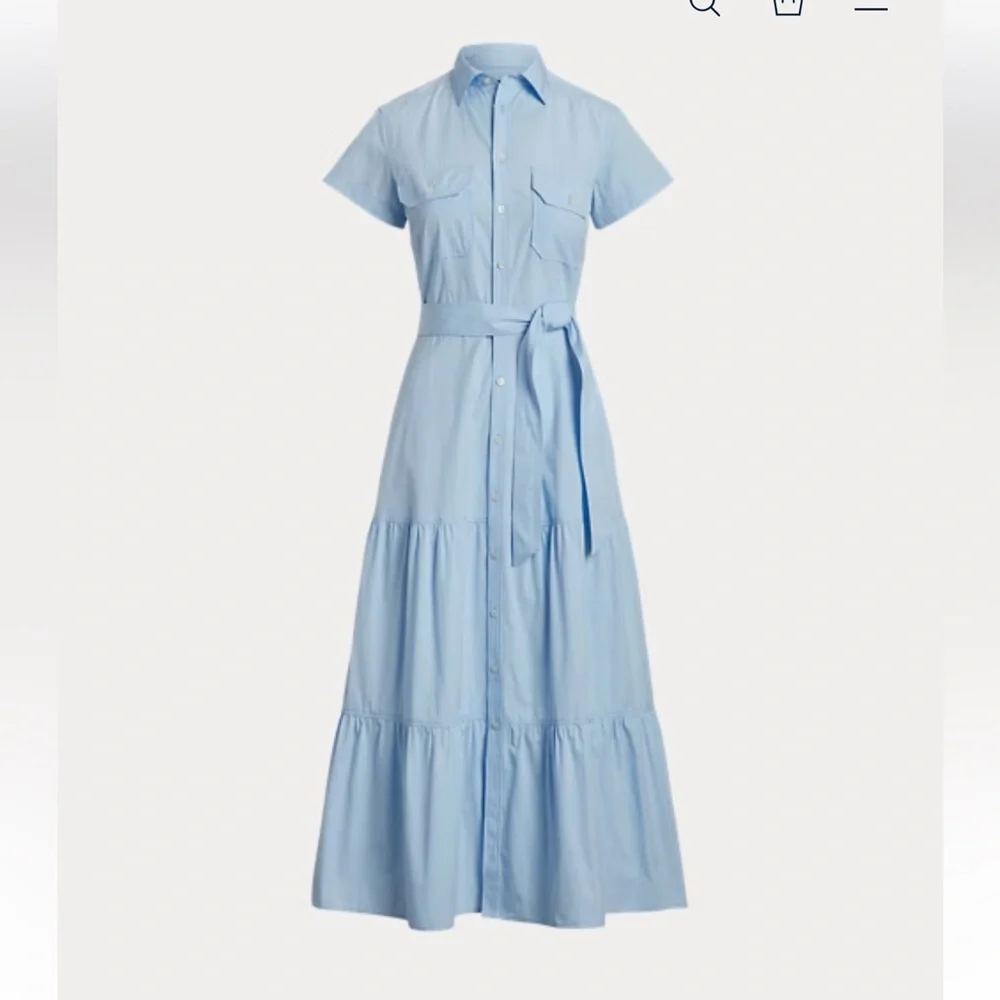 Belted Tiered Cotton Shirtdress in light blue - Picture 3 of 3